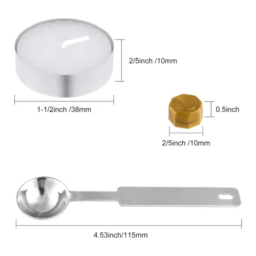 Miniatura 2 de FEPITO 300 cuentas de cera de sellado octágono con 3 velas de té y cuchara de fusión de cera para sellado de sellos (dorado)
