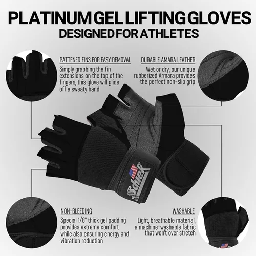 Miniatura 4 de Schiek Sports 530 Platinum - Guantes de levantamiento de pesas con almohadilla de gel, guantes de cuero Amara para mujer y hombre