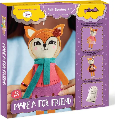 qollorette Kit de costura de fieltro para niños, haz tu propio juguete de zorro, kit de manualidades para niños - Kit de costura Haz un amigo - Kit
