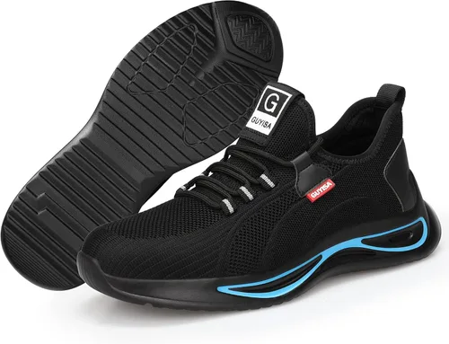 Miniatura 7 de GLANOUDUN Zapatos de punta de acero para hombres y mujeres, zapatos de seguridad ligeros y cómodos para hombres con punta de acero ancha, zapatos