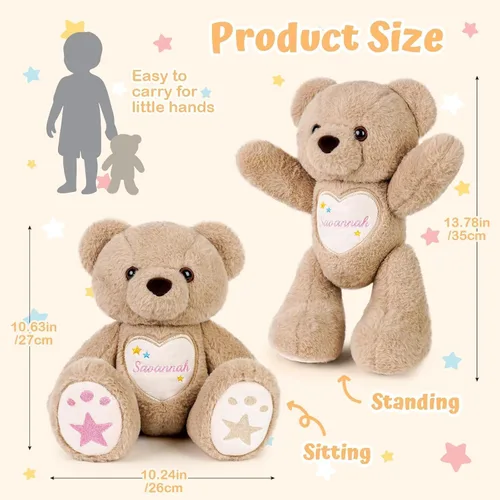 Miniatura 6 de Oso de Peluche Personalizado con Bordado de Nombre – Oso de Peluche Personalizado de 14" para Niños Pequeños de 1-10 Años, Lindo Cumpleaños Oso