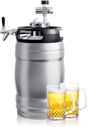 TMCRAFT Growler de barril de cerveza de doble pared de 1.3 galones, sistema dispensador de cerveza presurizado para el hogar con lanza de barril