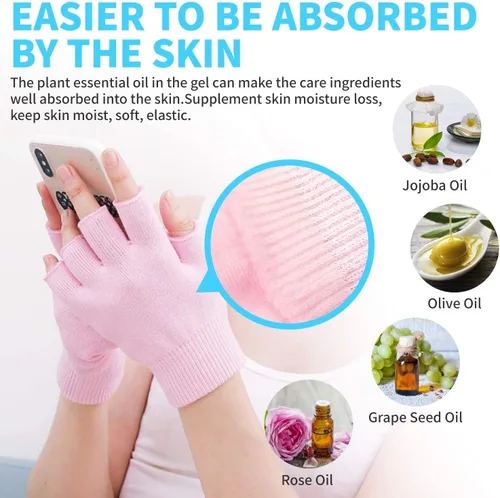 Miniatura 5 de Juego de guantes y calcetines hidratantes, forro de gel de terapia fría, guantes hidratantes sin dedos y calcetines para el talón, guantes