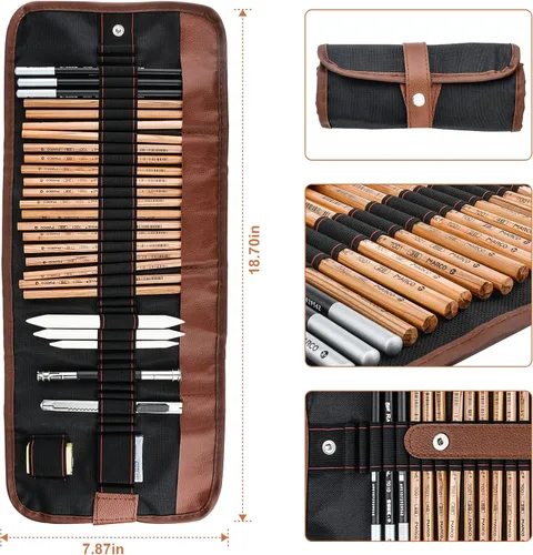 Miniatura 6 de YunQiDeer Lápices de dibujo, suministros de arte, kit de lápices de boceto para niños y adultos, juego de lápices de arte de grafito de carbón