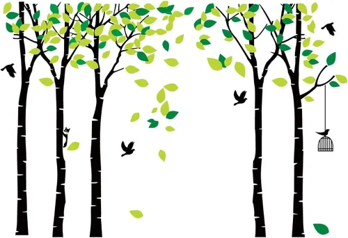 Miniatura 2 de ANBER Calcomanía de pared de árbol de la selva gigante removible, arte mural para dormitorio, guardería, habitación de bebé, habitación de niños
