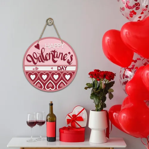 Miniatura 5 de Deroro Letrero de feliz día de San Valentín para decoración de puerta delantera, colgador de puerta de madera con corazones de amor rojo y rosa