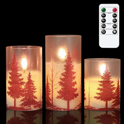 Miniatura 7 de Wondise Velas parpadeantes sin llama con temporizador, funcionan con pilas, cera real, con calcomanía de ciervo dorado, velas LED para decoración