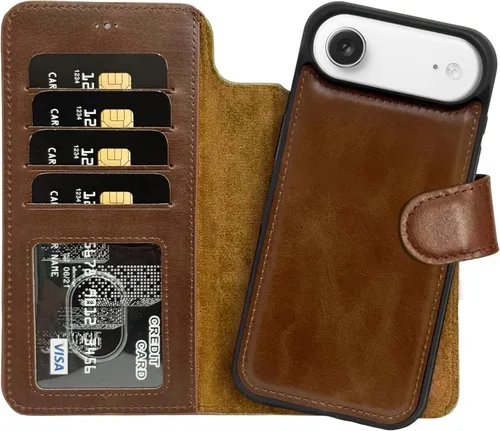 Miniatura 34 de HARDISTON Funda de piel auténtica de alta calidad hecha a mano para iPhone 11 Pro de 5.8 pulgadas, tarjeteros de doble folio, funda magnética Negro