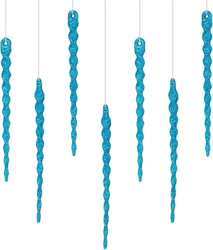 AMS Adornos de carámbanos de plástico con purpurina brillante, 30 piezas de carámbanos torcidos, decoración para árbol de Navidad y colgar en Azul