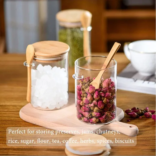 Miniatura 3 de Yalucky Tarros de especias, recipientes de avena durante la noche con tapa hermética y cuchara, juego de recipientes decorativos de cocina