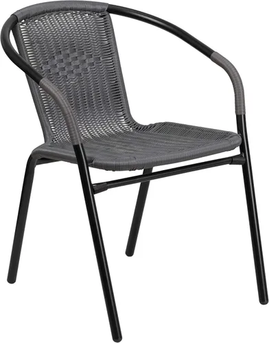 Miniatura 21 de Flash Furniture Lila Paquete de 2 Sillas Apilables de Ratán Beige para Restaurante Interior-Exterior
