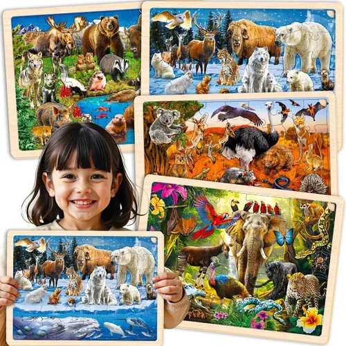 Miniatura 13 de QUOKKA 4SET Rompecabezas para niños de 4 a 6 años – 36 piezas de rompecabezas de madera realistas Montessori para niños pequeños de 3 a 5 años