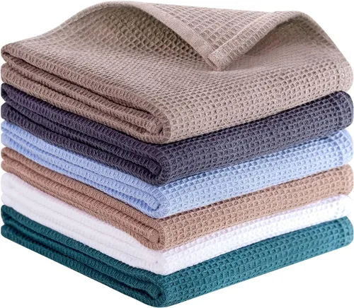 Miniatura 20 de QUILTINA Kitchen Dish Cloths 6 Pack, 12 x 12 Inches, 103% Cotton Waffle Weave Dish Towels, Super Absorbent Quick Drying, Beige