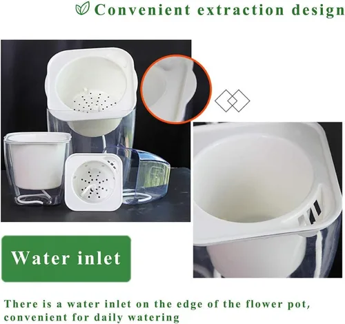 Miniatura 4 de FENGZHITAO - Maceta de riego automático, macetas de plástico transparente con riego automático, maceta cuadrada para todas las plantas de casa