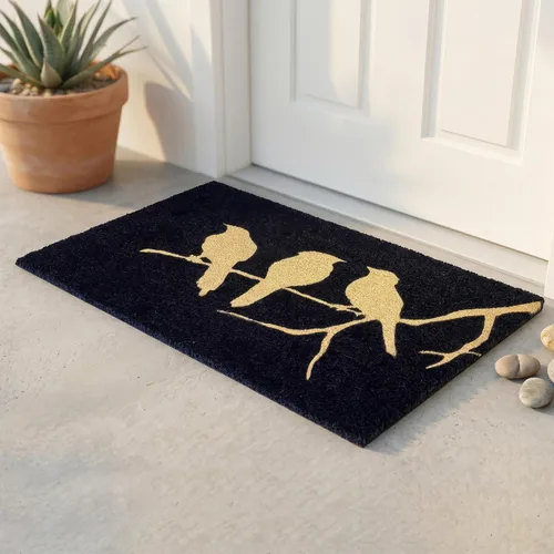 Miniatura 22 de Fab Habitat Felpudo extra grueso, tejido a mano, duradero, fibra de coco natural, entrada, puerta delantera, porche, patio, pájaros en rama, gris