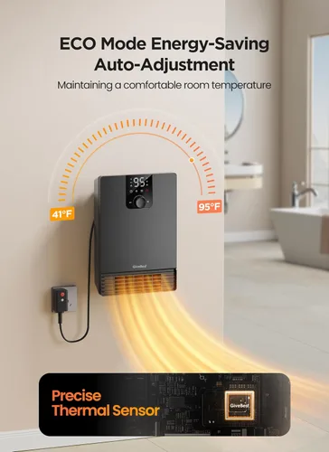Miniatura 4 de GiveBest Calentador de pared inteligente, calentador eléctrico de calentamiento rápido de 1500 W para uso en interiores, 3 modos de calefacción