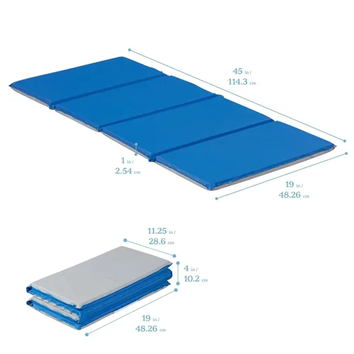 Miniatura 2 de ECR4Kids Alfombrilla de descanso plegable para uso diario, 4 secciones, 1 pulgada, almohadilla para dormir, azul/gris, paquete de 5