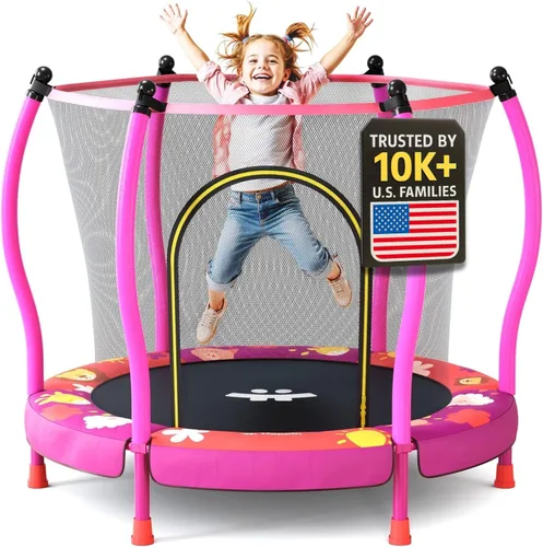 Happin® - Cama elástica de 55 pulgadas para niños con cerca de seguridad, trampolín interior y exterior para niños pequeños, diseño ultra seguro con