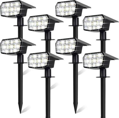 Sucolite Paquete de 8 Luces Solares Tipo Foco para Exteriores Impermeables IP65, 3 Modos de Iluminación Focos Solares para Paisajismo 2-en-1 para