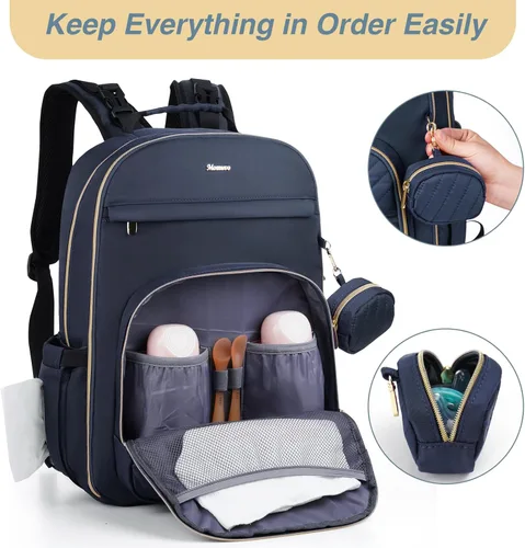 Miniatura 2 de MOMUVO Mochila para pañales, bolsa de bebé acolchada con cambiador, correas para cochecito y funda para chupete, bolsas de pañales de viaje grandes