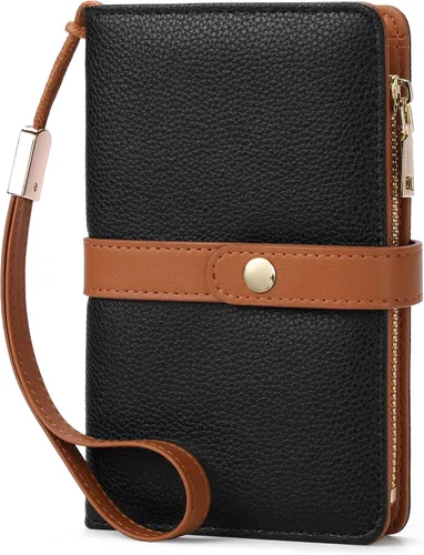 Miniatura 7 de Cartera pequeña para mujer, con bloqueo RFID, de piel vegana, delgada, plegable, para tarjetas de crédito, portapasaporte, cartera de viaje