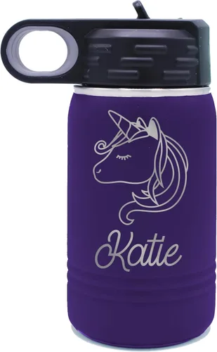 Miniatura 18 de My Personal Memories Botella de agua personalizada de 12 onzas para niños con pajilla, vaso aislado de doble pared para niños, niñas, escuela, Azul