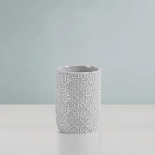 Miniatura 6 de Martha Stewart Juego de accesorios de baño de cerámica, organizador de almacenamiento para decoración de tocador, medallón de damasco en relieve