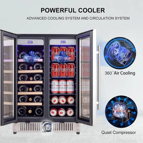 Miniatura 3 de Cobalance Refrigerador de vino y bebidas de doble zona de 24 pulgadas, enfriador de 72 latas y 20 botellas y enfriador de vino de una sola botella