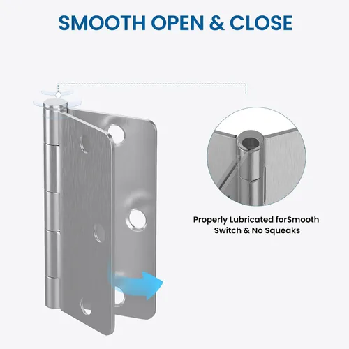 Miniatura 6 de HOSOM Paquete de 6 bisagras de puerta de níquel satinado de 3.5 pulgadas, bisagras de puerta interior resistentes con radio de 1/4 pulgada, bisagras