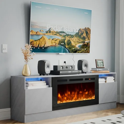 Miniatura 18 de oneinmil Soporte de TV con chimenea eléctrica de 36 pulgadas, centro de entretenimiento con luz LED, soporte de entretenimiento con textura