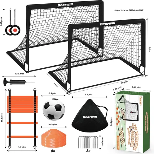 Miniatura 6 de Bearwill Portería de fútbol, porterías de fútbol para niños para patio trasero, juego de 2, portería de fútbol portátil emergente de 4x3 pies