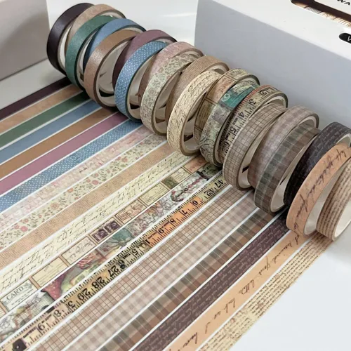 Juego de 20 rollos de cinta washi vintage, cinta washi a cuadros, cintas decorativas delgadas para artes, manualidades DIY, diarios, planificadores,