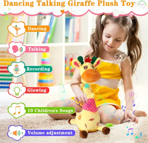 Miniatura 6 de Jirafa de Peluche Bailarina Juguetes para Bebé Cantando Canciones Juguete para Niños Pequeños Repite Lo Que Dices Juguete Musical Brillante