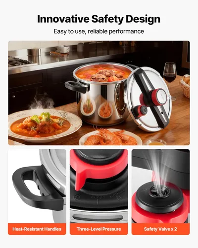 Miniatura 7 de VEVOR Olla a presión, olla a presión de 12 cuartos de galón, acero inoxidable, recipiente a presión con estante para vapor, tapa de vidrio templado