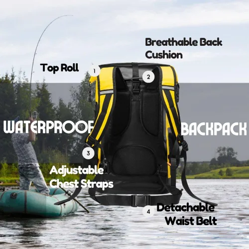 Miniatura 3 de Mochila de Bolsillo Impermeable para Kayak, Mochila de Seco con Tapa Enrollable, Bolsa Flotante para Actividades al Aire Libre, Navegación, Amarillo