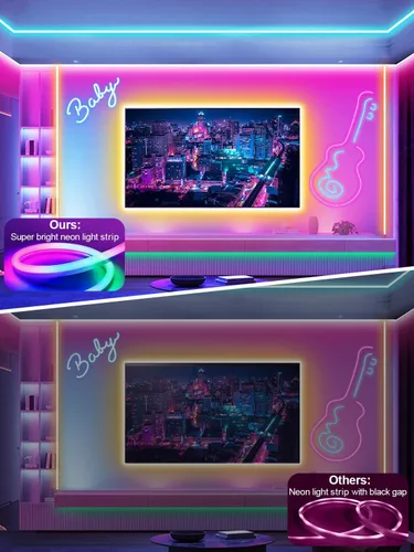 Miniatura 2 de Ledagic Tira de luces LED de neón RGB de 32.8 pies con aplicación, control remoto, tira de luz de neón impermeable IP65 para interiores