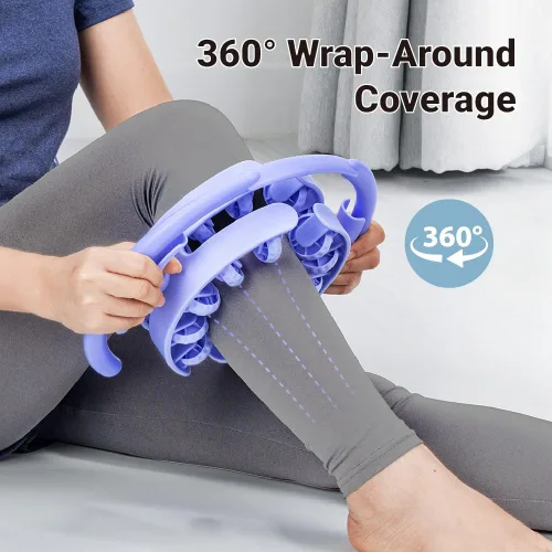 Miniatura 5 de Rodillo de masaje ajustable, rodillo de cuerpo manual envolvente de 360°, 20 nodos texturizados, desmontable, para muslos, pantorrillas, piernas