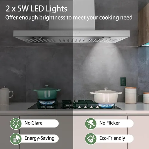Miniatura 5 de ONEEON Campana Extractora de 30 Pulgadas - 900 CFM de Acero Inoxidable de Montaje en Pared para Cocina con Ventilador de 4 Velocidades, Luces LED
