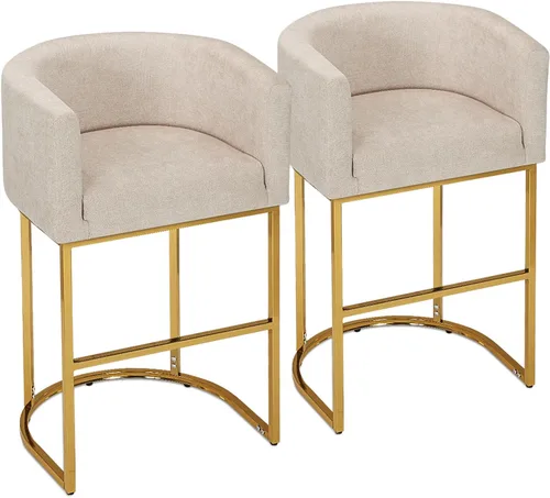 Miniatura 8 de Athena Collection Juego de 2 taburetes de bar tapizados de cuero de 23.5 pulgadas con respaldo y patas de metal, sillas de bar modernas para isla