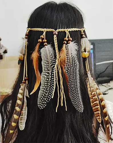 Miniatura 4 de Diadema de plumas indias, tocado ajustable marrón, borlas tribales de plumas, cuerda de cáñamo para carnaval, disfraz hippie, fiesta, festival