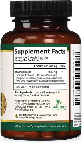 Miniatura 9 de Suplemento de resveratrol – 1800 mg por porción mezcla de resveratrol extra fuerte – Mezcla antioxidante para un envejecimiento saludable, salud