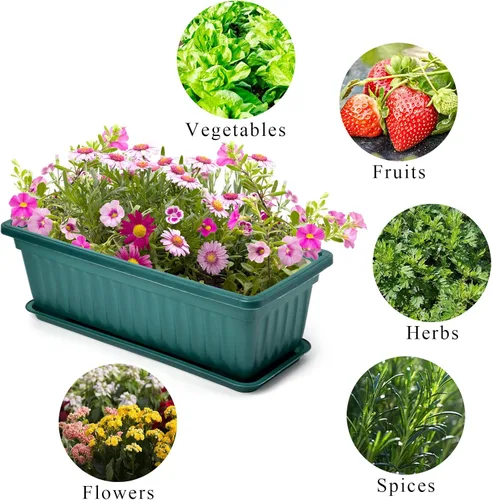 Miniatura 6 de Fasmov Paquete de 7 Jardineras de Ventana de Flores de 17 Pulgadas de Plástico Macetas de Vegetales con Bandejas Contenedor de Cultivo de Vegetales