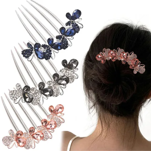 3 peines para el cabello con diamantes de imitación de mariposa, 5 dientes, peines laterales de cristal, vintage, herramientas para el cabello,