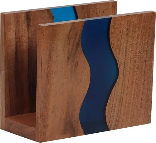 Miniatura 10 de Servilletero de madera de acacia y resina epoxi transparente para mesa, organización rústica de servilletas de granja para cocina, comedor