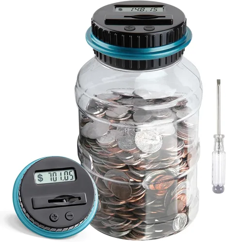 Alcancía grande para niños y adultos, Vcertcpl Banco digital con contador de monedas LCD, capacidad de 1.8 L, tarro de dinero para adultos, diseñado