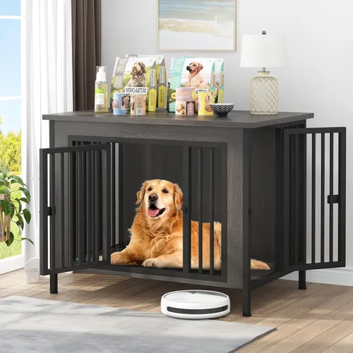 Miniatura 17 de EasyCom Mueble de jaula para perros para 1 o 2 perros, jaulas resistentes para perros individuales/dobles para perros pequeños, medianos y grandes