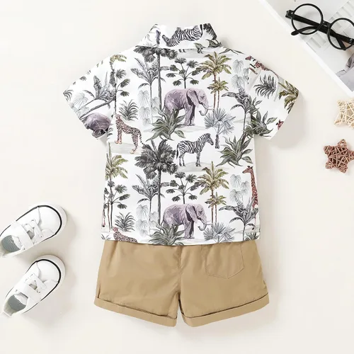 Miniatura 10 de JEELLIGULAR Conjunto de ropa de verano para bebé niño de manga corta con botones y pantalones cortos, trajes casuales para caballeros de 1 a 6 años