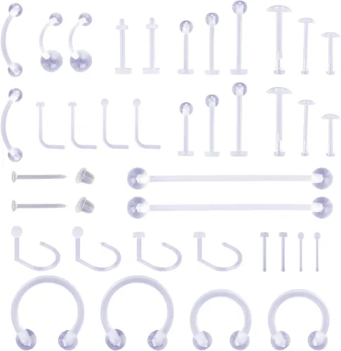 Penitue 38 piezas de retenedores transparentes para piercing, joyería de retención para aretes, pezón, nariz, vientre, lengua, labret, ceja, labio,