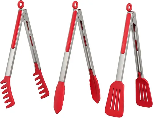 Miniatura 8 de HST Pinzas para cocinar con puntas de silicona (paquete de 3), pinzas de cocina antiadherentes con punta de silicona para cocinar barbacoa hornear