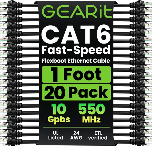 Miniatura 32 de GearIT Paquete de 20 cables de conexión Cat6 de 1 pie, cable Ethernet Cat 6 sin enganches, flexible y suave, serie Preimum, color azul